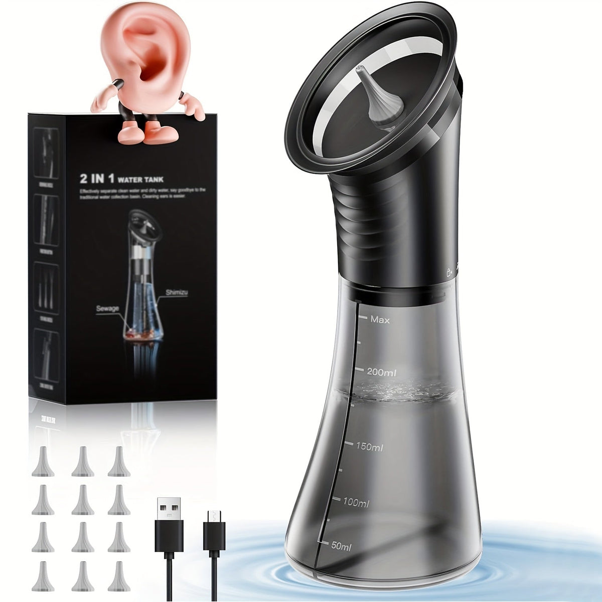 Electric Ear Wax Removal Kit 3-Speed Hydraulic Ear Cleaner with Wastewater Recovery System Safe Gentle Ear Irrigation Flushing for Adults Home Use E80 Black