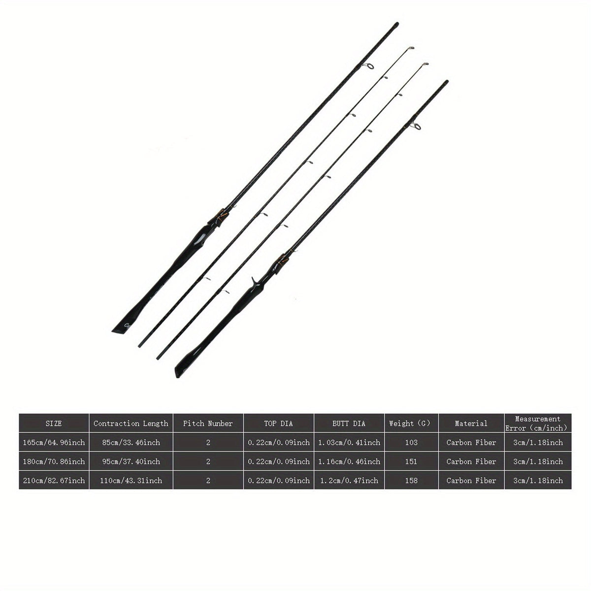Carbon Fiber Fishing Rod Casting & Spinning – Sensitive Tip, Comfortable Grip, Large Guide Rings for Bass & Trout, Freshwater & Saltwater – 165cm / 180cm / 210cm, Modern Black Stripe Design, Perfect Fishing Gift