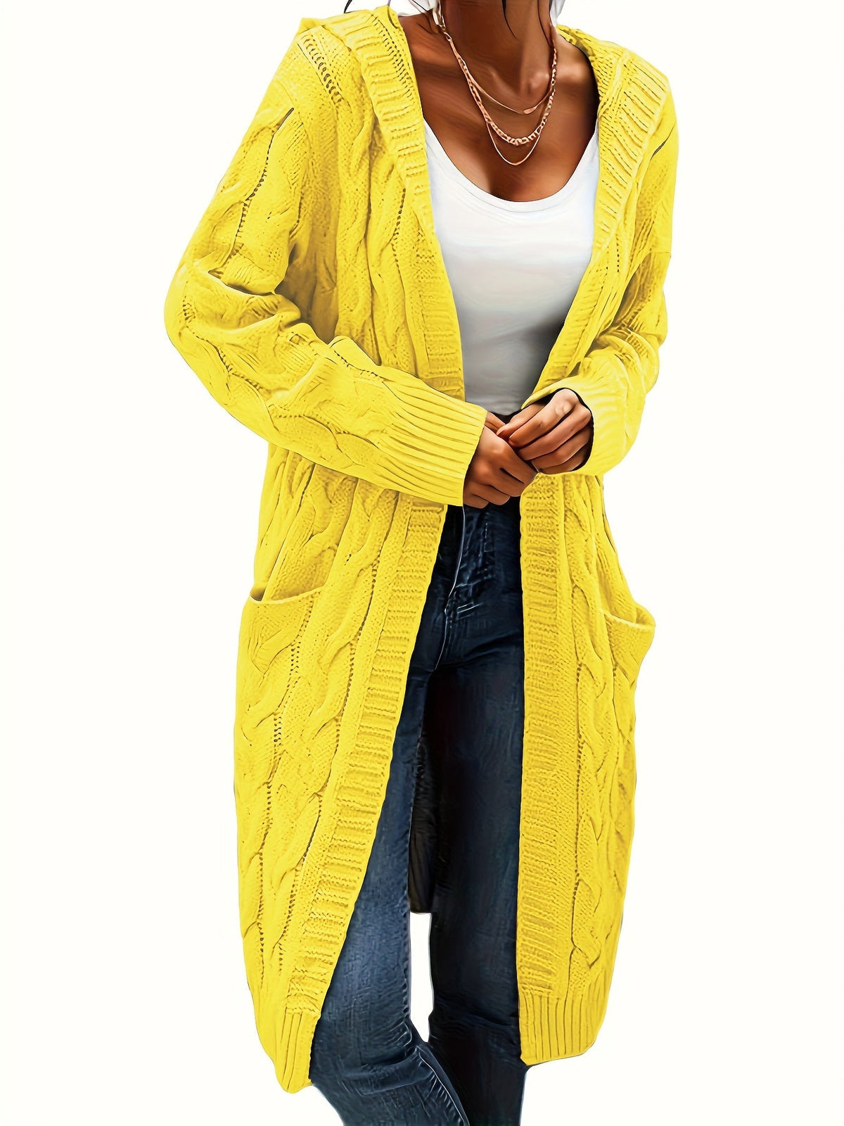 Women's Collarless Knit Cardigan – Minimalist Solid Color Polyester Casual Open Layer for Fall & Winter in 19 Colors