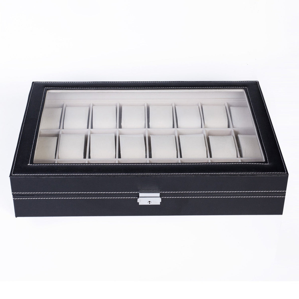 24-Slot Leather Watch Box Organizer – Large Capacity Watch Display Case with Top-Opening Lid, Lockable Storage for Men & Women, Elegant Black PU Leather Watch Collector Gift