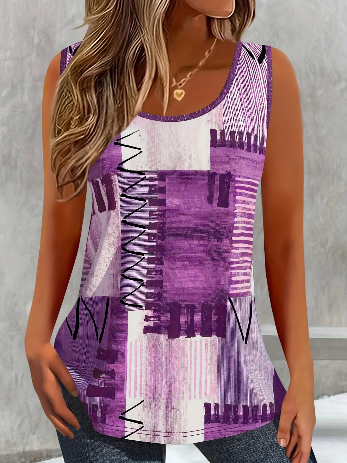 Women's Color Block Geometric Print Sleeveless Tank Top - Casual Round Neck Shirt, Breathable Stretch Fabric, Summer Tops for Women S M L XL