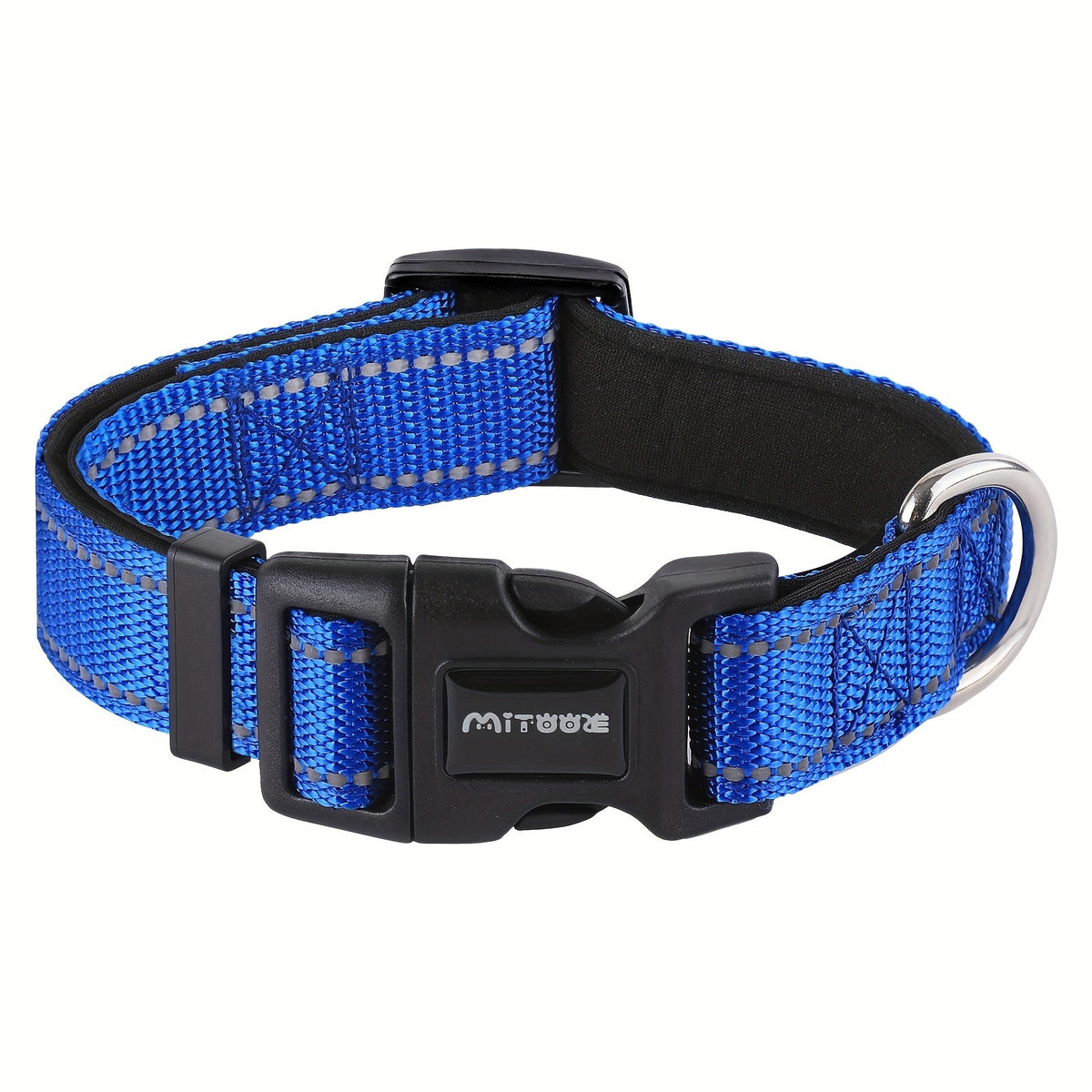 Reflective Neoprene Dog Collar with Comfort Padding - Adjustable Elastic Fit for Medium & Large Breed Dogs, Soft Padded Safety Collar for Training & Walking with High-Visibility Reflective Strip for Night Safety