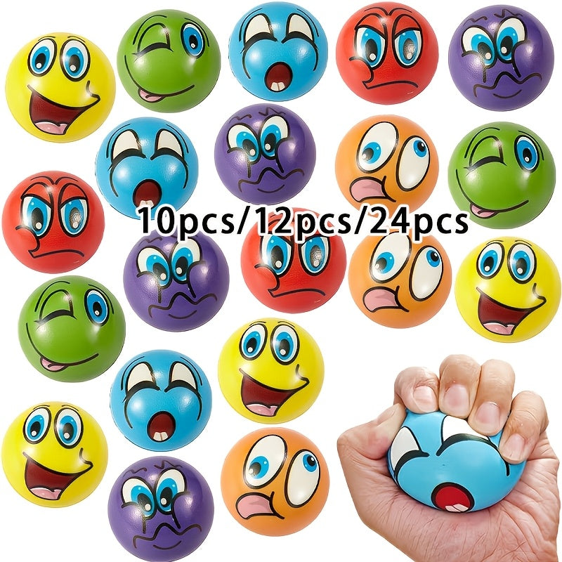 Mini Squishy Stress Balls with Funny Facial Expressions – Foam Squeeze Toys Bulk Pack for Wrist & Finger Exercise, Classroom Prizes, Office Stress Relief, Party Favors & Gift Bag Fillers | 10, 12 or 24 Pieces