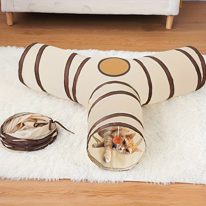 Foldable Cat Tunnel Toy – Collapsible Storable Interactive Pet Tunnel for Indoor Cats, Crinkle Play Tube for Kittens & Adult Cats, Year-Round Use, Easy Storage