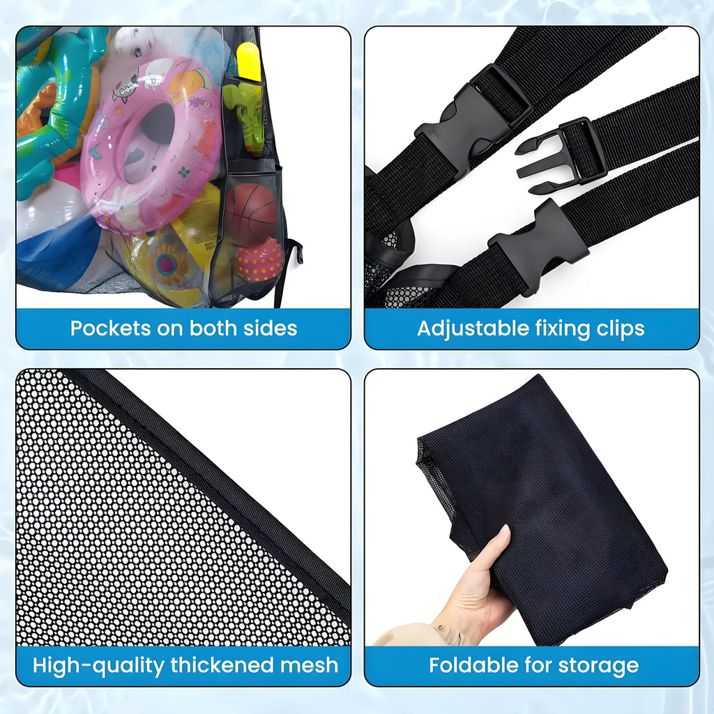 Large Mesh Drawstring Pool Storage Bag 60 Inch – Heavy Duty Net Organizer for Inflatable Pool Floats, Swim Rings, Beach Toys & Swimming Pool Accessories, Waterproof Breathable Carry Bag