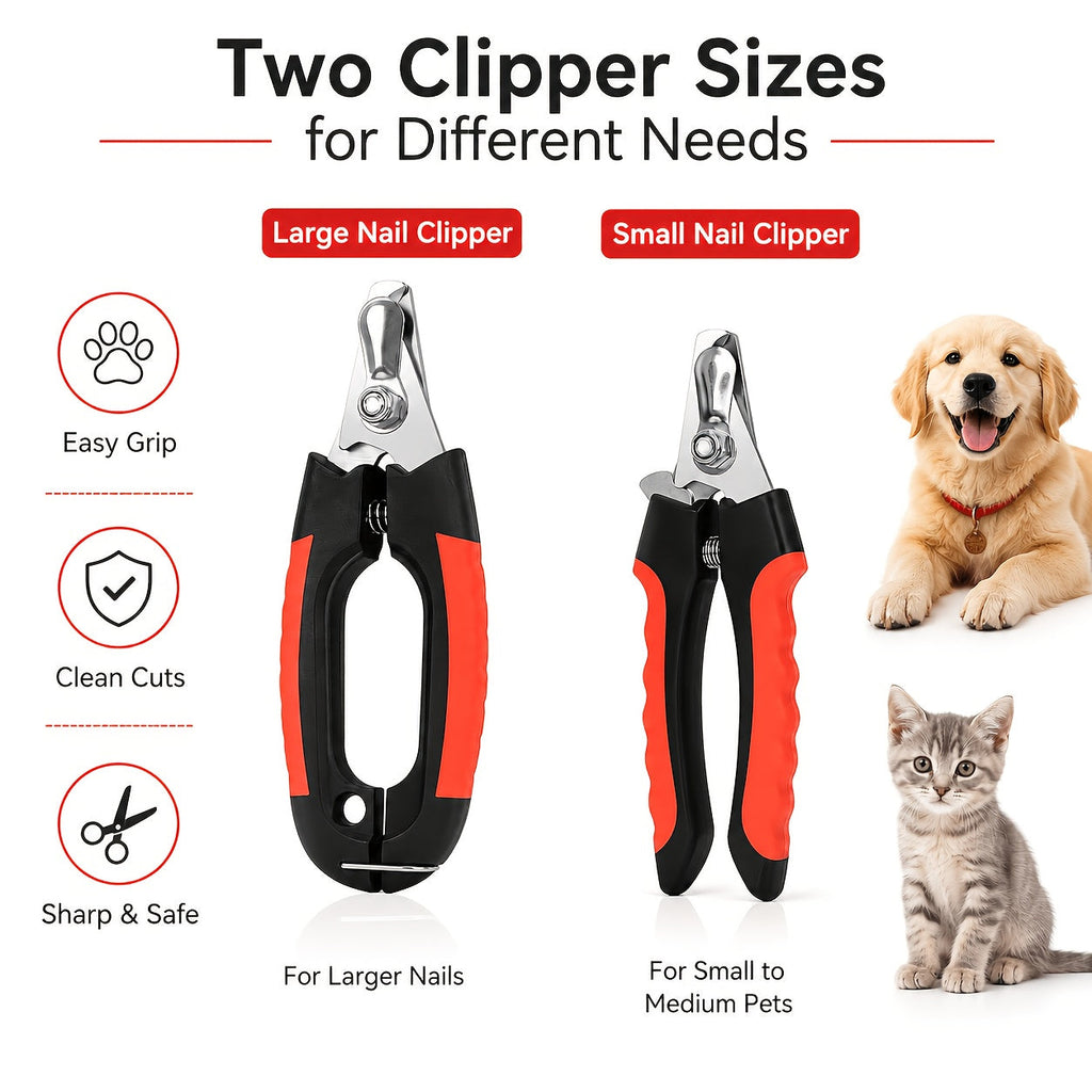 Pet Nail Clipper & Grooming Set 4 Piece - Stainless Steel Dog Cat Nail Trimmer Kit with Large & Small Clippers, Scissors & Nail File, Professional Paw Care Tools for Dogs & Cats