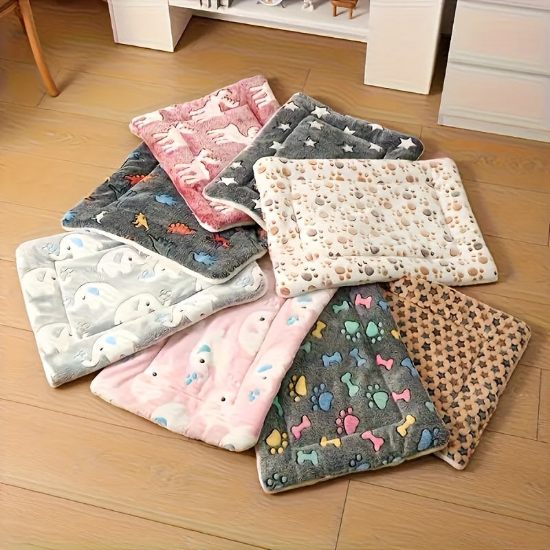 Holiday Pet Bed for Small Dogs & Cats - Soft Flannel Plush Christmas Halloween Reversible Double-Sided Mat with Paw Print, Machine Washable Crate Pad for Teacup Puppies, Kittens & Small Animals, Portable Travel Pet Sleeping Mat