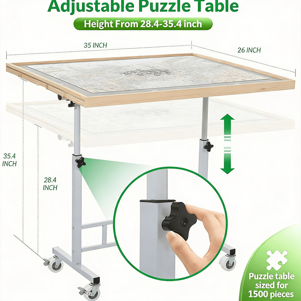 Adjustable Puzzle Table for 1500-Piece Puzzles – Tilt & Height Adjustable Solid Wood Puzzle Board with Storage Drawer – Portable Adult Puzzle Station – Ideal Birthday & Holiday Gift