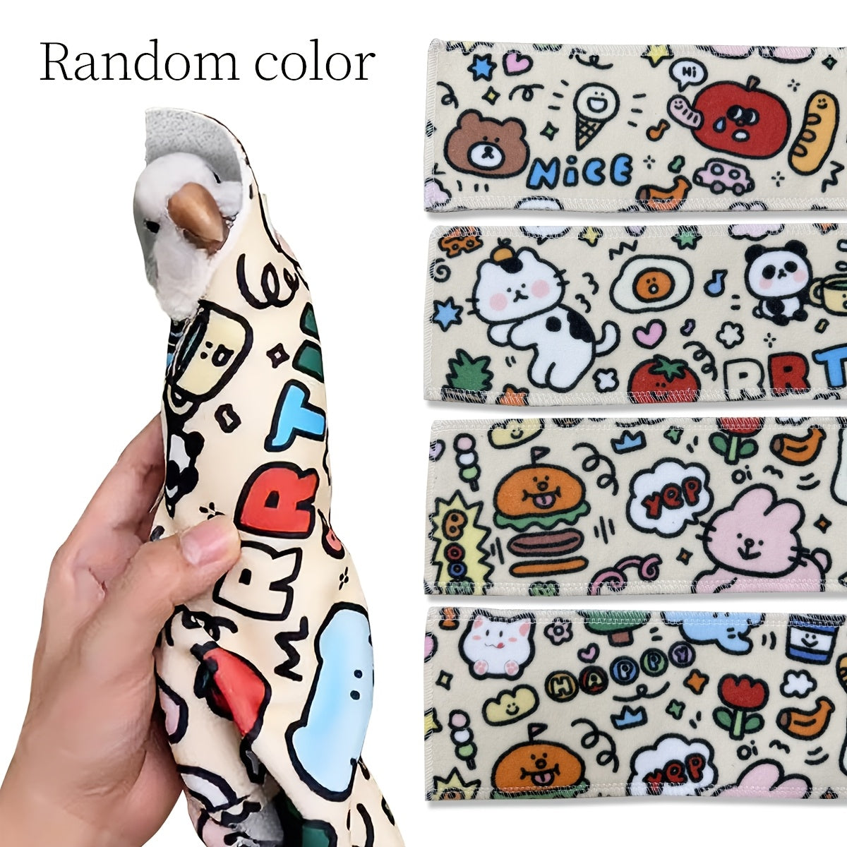 Parrot Grooming Wrap for Nail Trimming & Medication, Anti-Scratch Bird Restraint Swaddle Cloth, Self-Adhering Anti-Escape Parrot Wrapping Towel for Pet Birds, Cartoon Print Bird Grooming Accessory