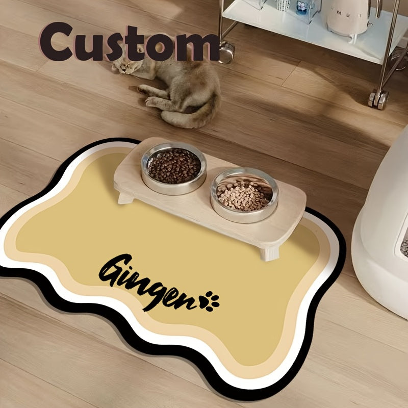 Personalized Pet Feeding Mat - Custom Name Quick-Dry Absorbent Dog & Cat Food Mat, Anti-Splash Paw Print Design Easy-Clean Food Tray Mat, Customizable Pet Gift for Dog Cat Owners