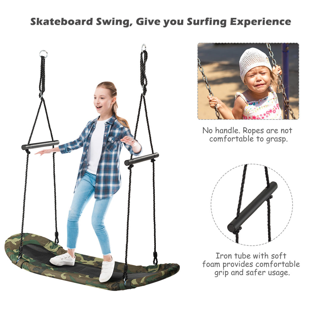 Outdoor Surfing Tree Swing Platform Swing with Soft Foam Handles Adjustable Height 39-63 Inch Saucer Swing Metal Frame 333 lbs Capacity for Kids Backyard Garden