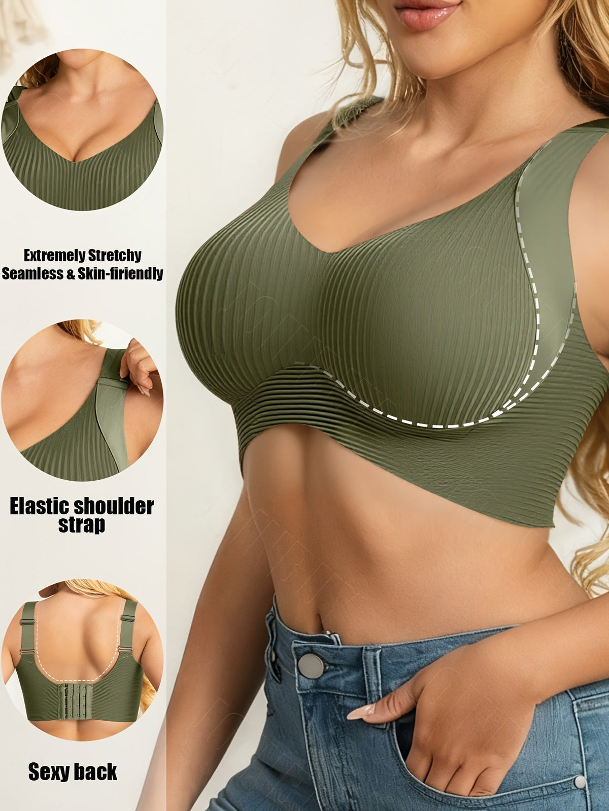 6 Pack Women's Seamless Sports Bras – V-Neck Wireless Bralette, Non-Removable Pads, Full Coverage Backless Design, High Elasticity for Running Yoga Gym Daily Wear, Solid Color Activewear Set