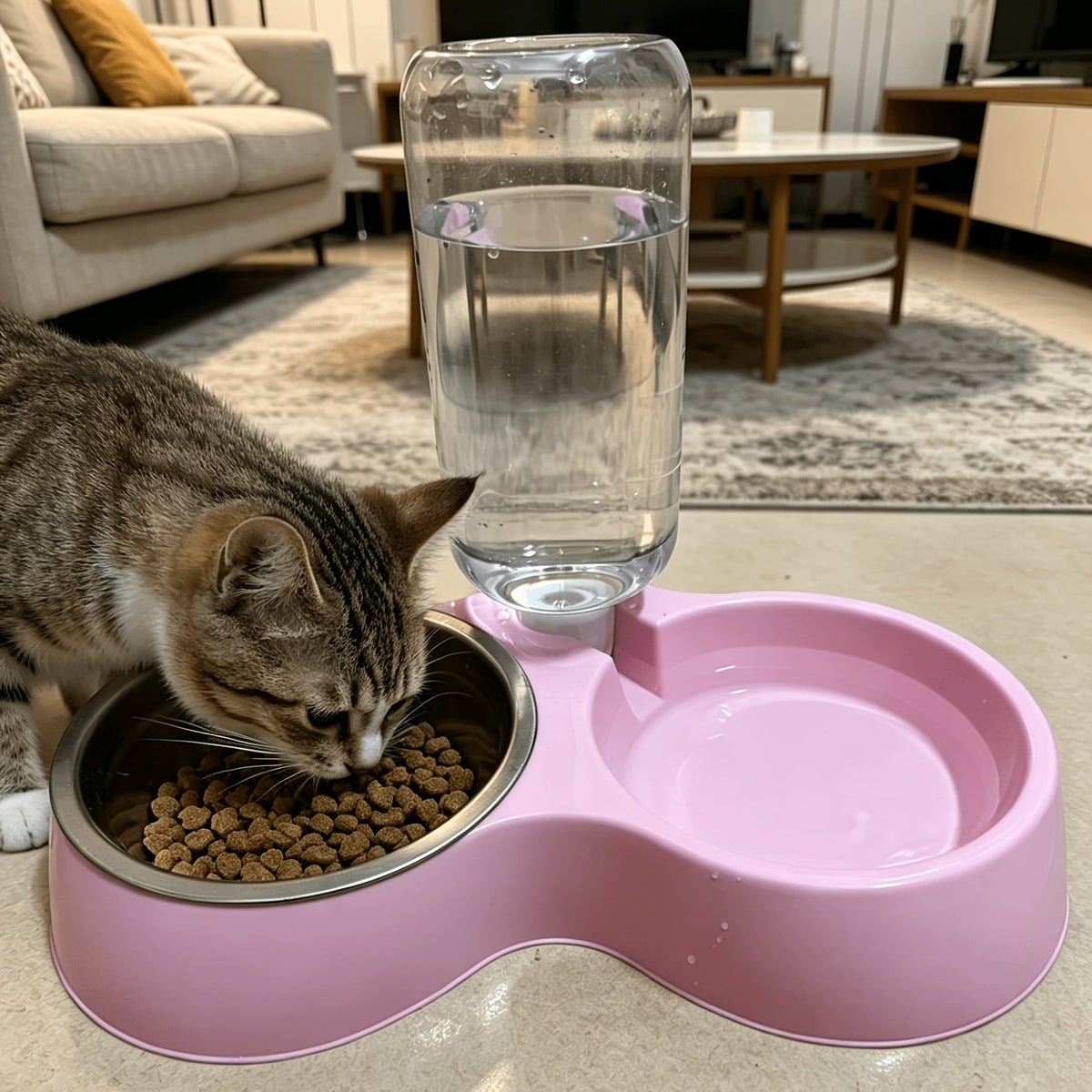 Tilted Anti-Slip Pet Feeder and Waterer Bowl Set - Ergonomic Tilt Design for Cats & Dogs, No Battery Required, Promotes Healthy Eating Posture, Easy-Clean Feeding & Drinking Station for Indoor Pets