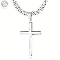 S925 Sterling Silver 5mm Cuban Chain Cross Pendant Necklace 4g – 22in/24in, Gift Box Included, Faith Jewelry for Men & Women, Anniversary, Christmas & Birthday Gift