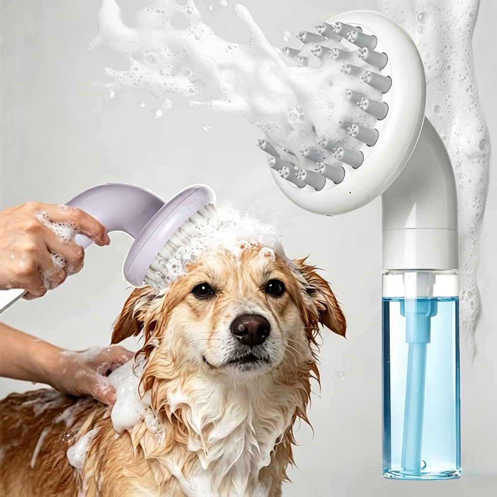 Silicone Pet Bath Brush with Soap Dispenser – Dog & Cat Grooming Massage Brush, Soft Bristle Shampoo Scrubber for Bathing, Deep Cleaning & Deshedding, Available in Purple & White