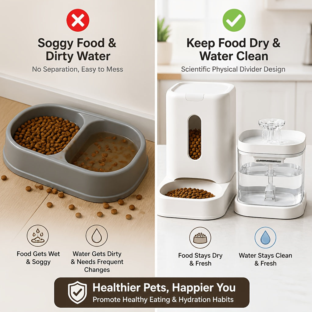 Automatic Pet Food & Water Dispenser 2-in-1 Set – 121oz Auto Cat Food Feeder + 60oz Water Fountain with No-Jam Design for Indoor Cats & Small Dogs