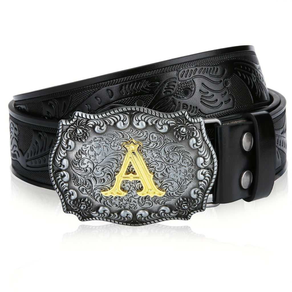 Western Cowboy Belt for Men & Women Embossed Floral Faux Leather – Longhorn Bull Pattern Big Buckle Zinc Alloy, Sizes 34-44, Stylish Durable Country Western Dress Belt Gift for Christmas Father's Day