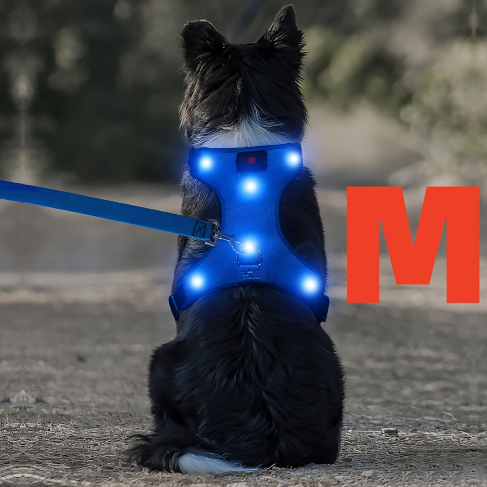 LED Light Up Dog Harness No Pull - Rechargeable Washable Glowing Dog Vest Harness with Detachable Battery for Safe Night Walking and Camping, 4 Colors & Sizes S M L for Small Medium Large Dogs