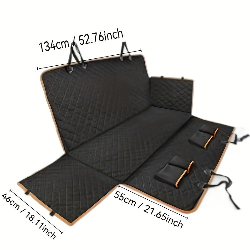 Dog Car Seat Cover with 4 Pockets - Non-Slip Waterproof Pet Seat Cushion for Medium & Large Dogs, All-Encompassing Anti-Stain Back Seat Cover, Universal Fit Car Dog Mat, Black