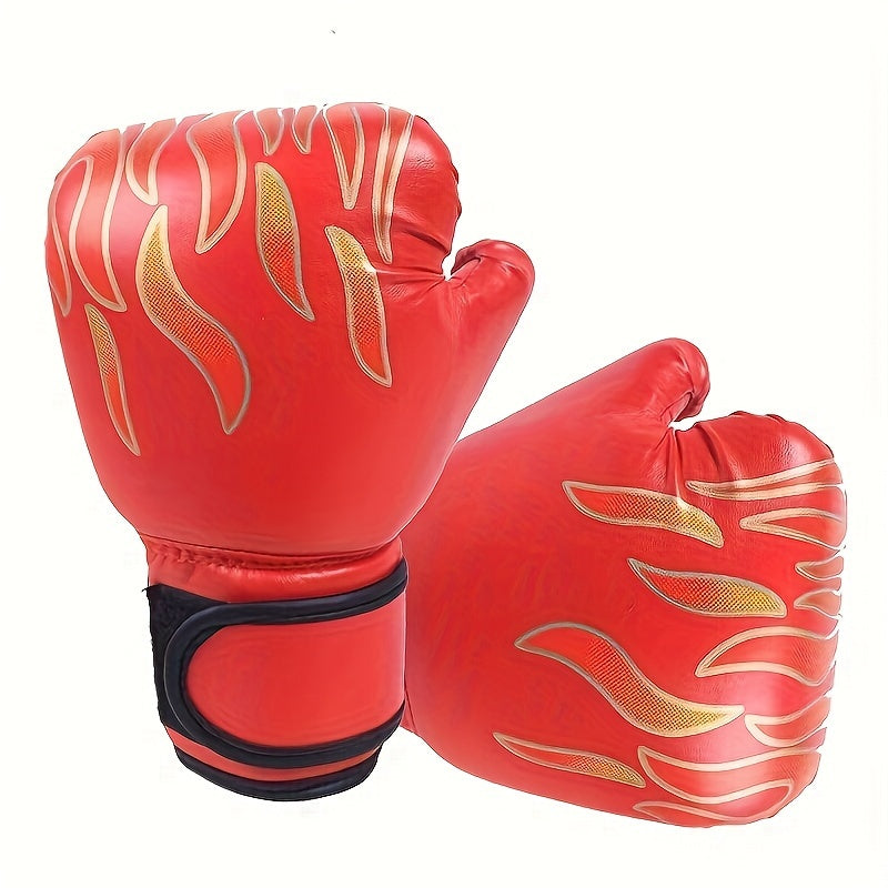 Kids Boxing Gloves for Boys & Girls – Flame Design Youth Training Gloves for Punching Bag, Kickboxing, MMA, Sparring & Thai Boxing, Beginner Junior Sports Gift (Flame Red / Flame Blue)