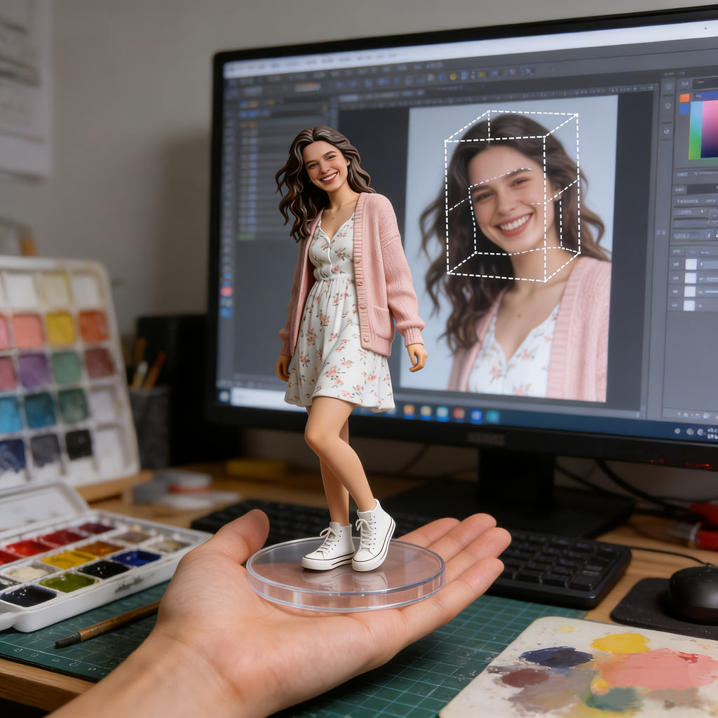 Custom Figurine Single Person Hand-Painted Personalized Cartoon Character from Your Photo 10cm Desktop Ornament Office Decor Birthday Anniversary Gift