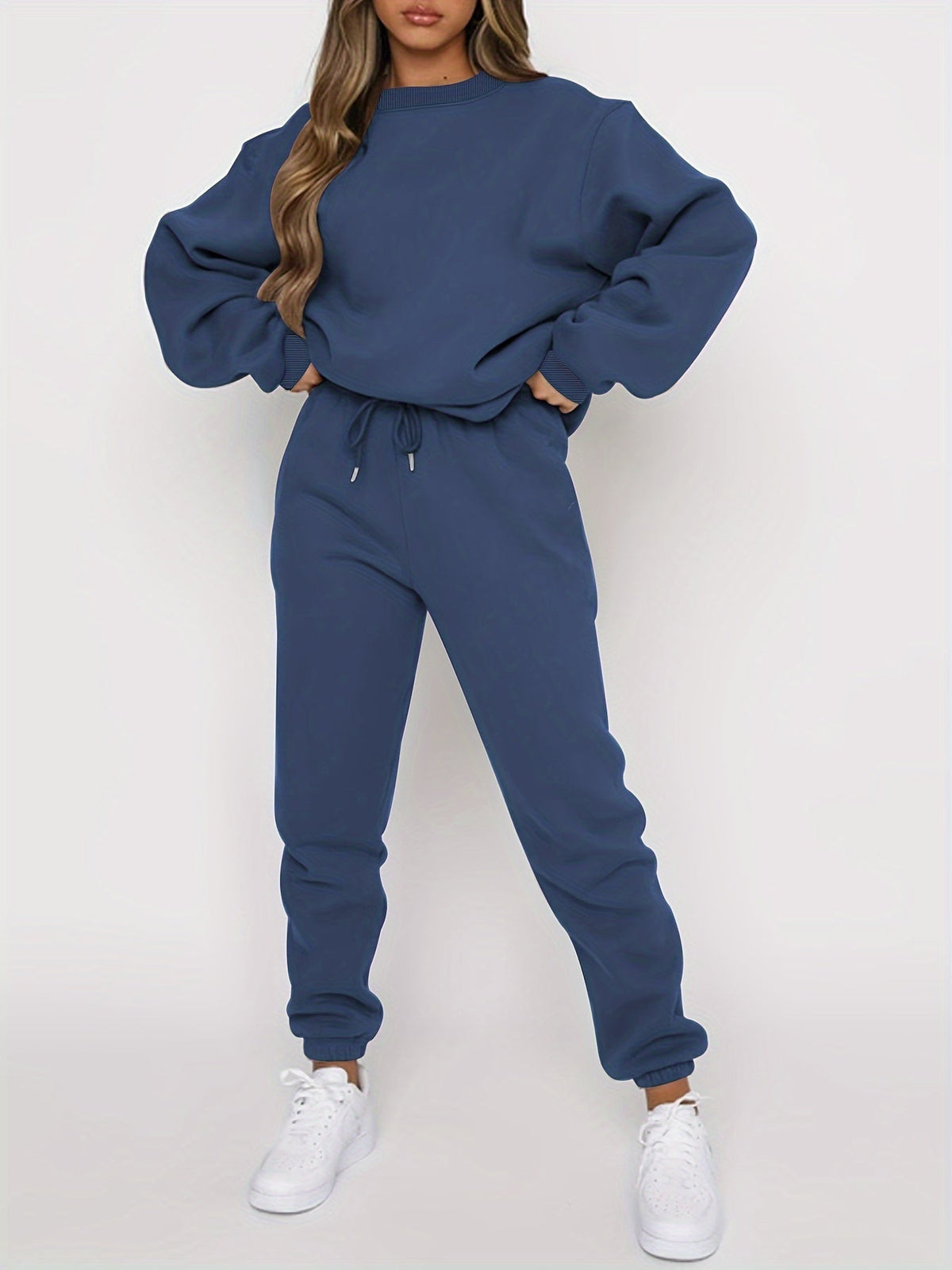 Women's 2 Piece Sweatshirt Pants Set Crew Neck Pullover Elastic Waist Drawstring Jogger Casual Lounge Suit Beige Grey Black Navy Coffee S-XXL