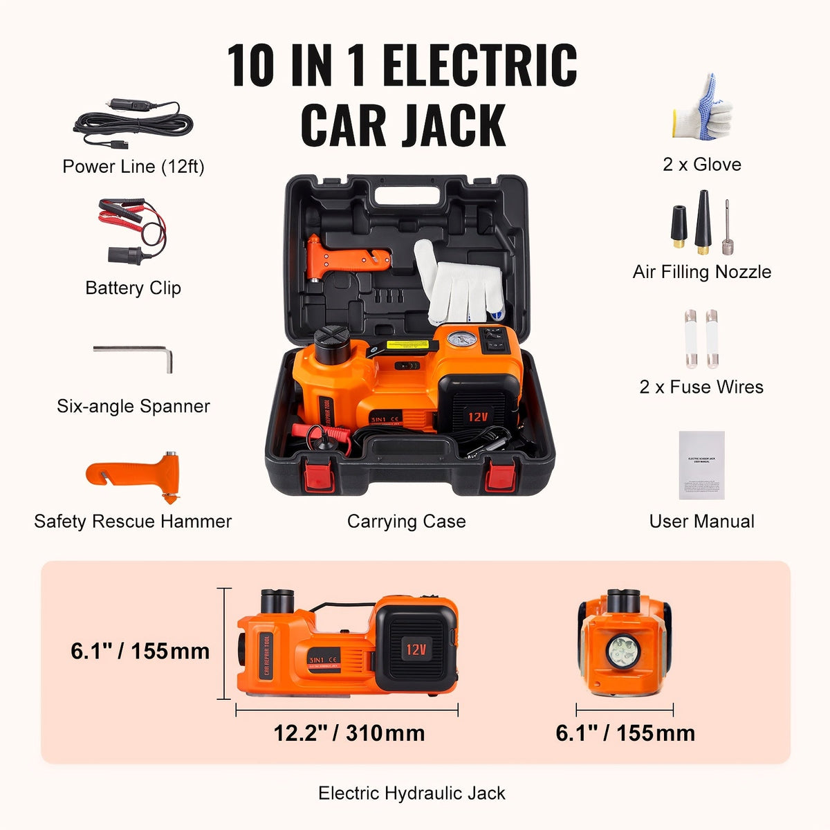 HAPPYBUY 5 Ton Hydraulic Car Jack 11023 Lbs with Built-in Inflatable Pump & LED Light - Portable Car Lift for Tire Changes & Garage Repairs, Compatible with SUV, MPV, Sedan & Truck