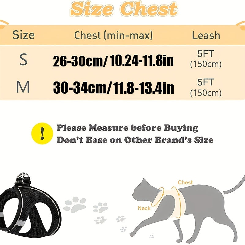 Escape-Proof Cat Harness and Leash Set for Kittens - Reflective Soft Mesh Vest Harness for Safe Outdoor Walks, Adjustable Breathable Cat Walking Jacket, Black & Pink, Size S