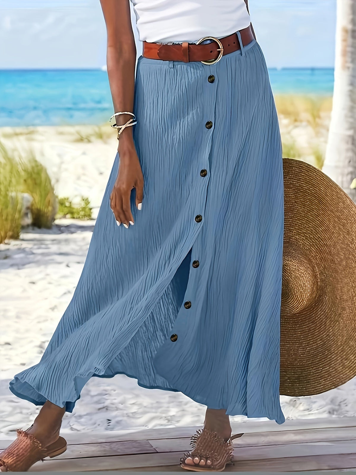 Women's A-Line Midi Maxi Skirt Side Slit Mid-Waist Long Flowy Semi-Sheer Polyester Skirt 8 Colors S-XXL Spring Summer Casual Daily Wear