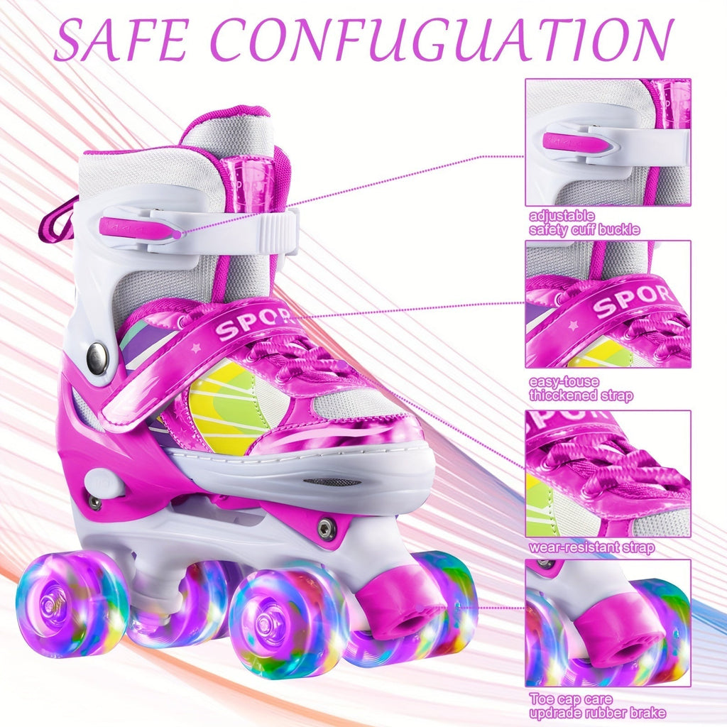 Kids Adjustable Roller Skates 3 Fit Levels Breathable Mesh Beginner Children Roller Skates 6 Colors Small Medium Large Little Kid Big Kid Youth Sizes Boys Girls Outdoor Indoor Skating