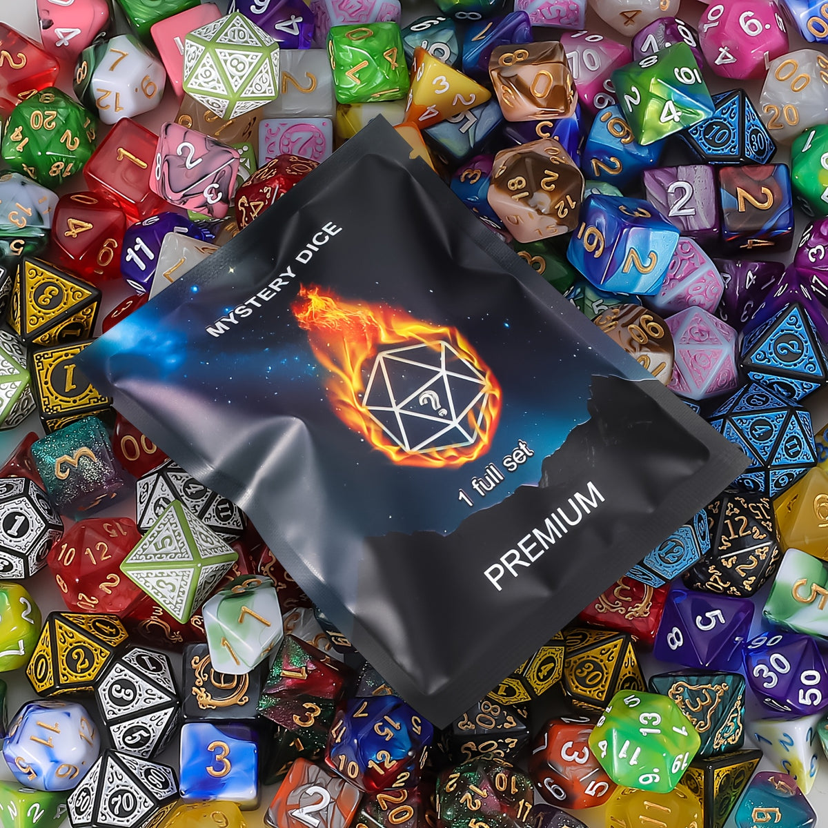 DnD Polyhedral Dice Set with Velvet Bag, 7-Piece Acrylic RPG Dice for Dungeons & Dragons, MTG, Tabletop Board Games, D20 D12 D10 D8 D6 D4 Complete Set, Great Halloween Christmas Birthday Gift