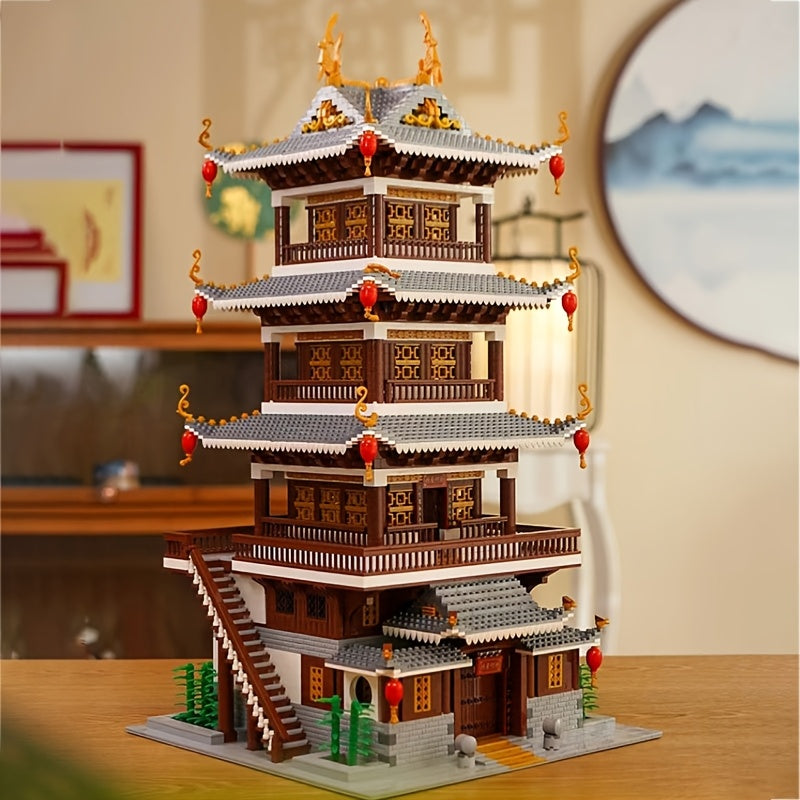6134pcs Chinese Ancient Architecture Heavenly Fairy Mirror Building Block Set Huge Difficult Mini Bricks Adult Puzzle Toy Home Decor STEM Gift Christmas Birthday New Year Holiday Present