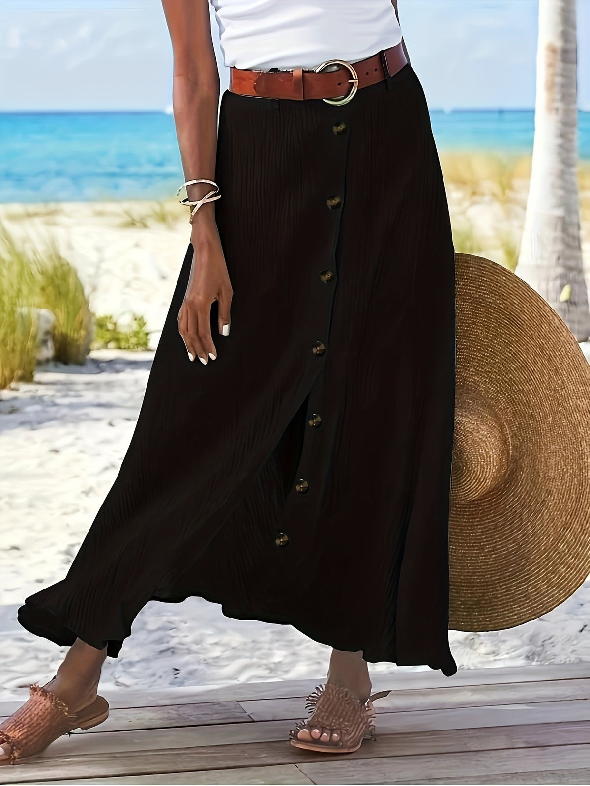 Women's A-Line Midi Maxi Skirt Side Slit Mid-Waist Long Flowy Semi-Sheer Polyester Skirt 8 Colors S-XXL Spring Summer Casual Daily Wear