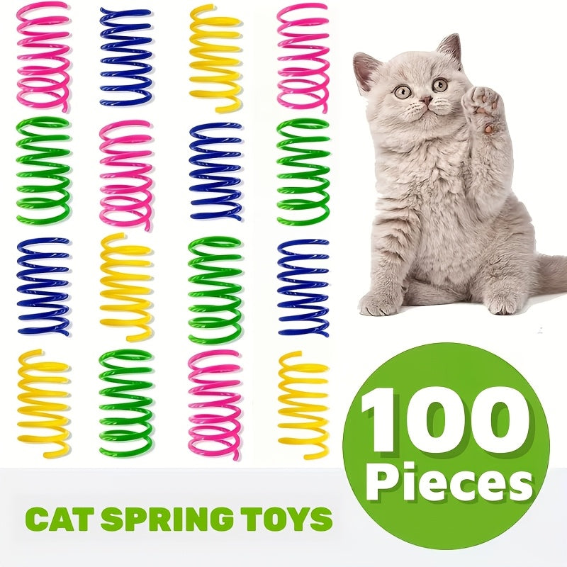 Cat Spring Toys 100 Pack - Colorful Plastic Spiral Springs for Indoor Cats & Kittens, Interactive Hunt Swat & Bite Toy, Durable No-Battery Bulk Cat Toys, Great Value Multi-Cat Household Set