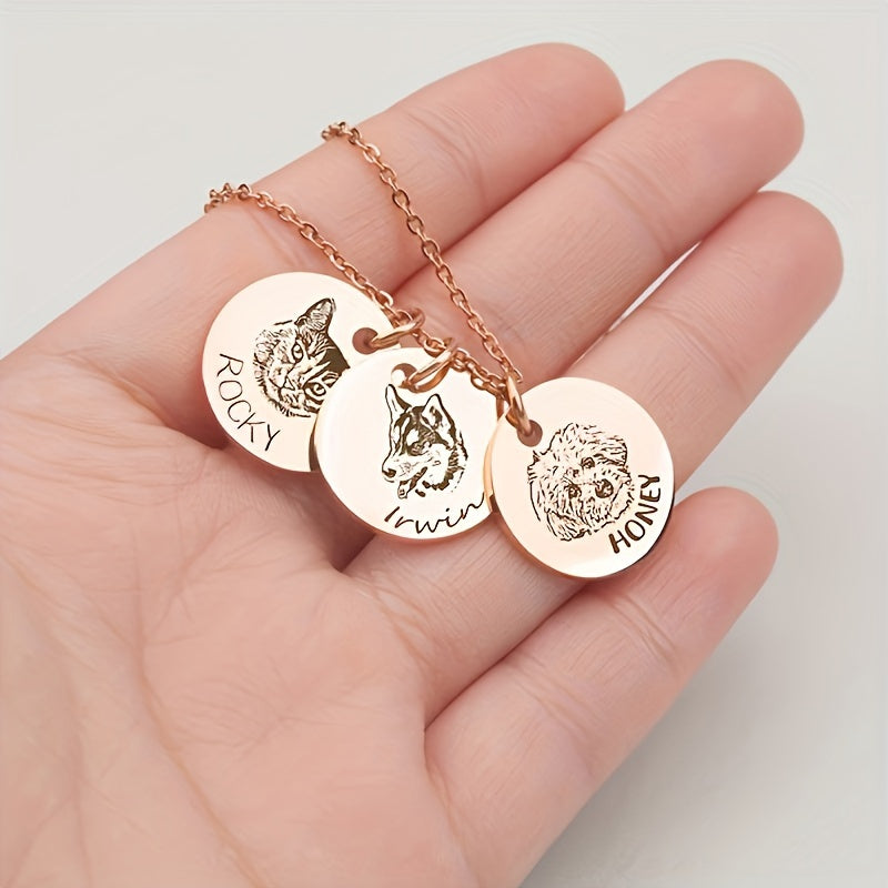 Custom Pet Portrait Circle Necklace – Handmade Personalized Dog & Cat Photo Jewelry, Silver Gold Rose Gold, 1-3 Circle Charm – Pet Lover Gift, Memorial & Birthday Necklace