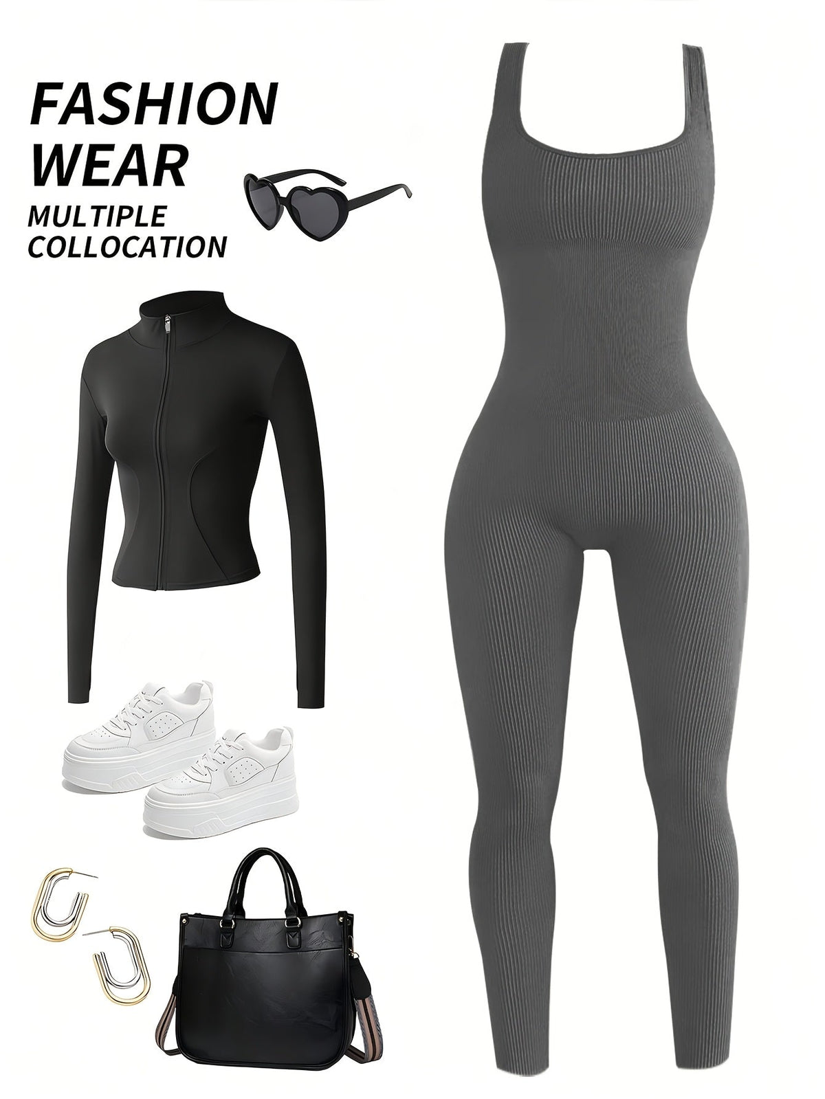 Women's Sleeveless Square Collar Jumpsuit – 90% Nylon Stretch Fabric, Thick & Opaque Active Wear for Yoga, Pilates, Running, Fitness & Everyday Events, Sizes S-XL, Multiple Colors