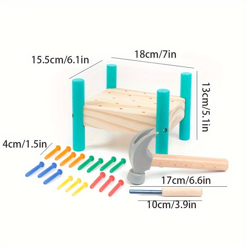 Pounding Table Toy for Toddlers Five-Color Knocking Nail Hammer Set Color Recognition Hand-Eye Coordination Parent-Child Interactive STEM Educational Toy Birthday Christmas Gift for Kids