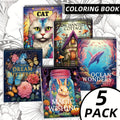 Adult Coloring Books Set of 5 with 150 Unique Designs – Spiral Bound Mindfulness Art Books Featuring Butterflies, Cats, Ocean, Cottage & Magical Wishes – Perfect Stress Relief Gift for Women, Men & Teens
