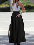 Women's High Waist A-Line Maxi Skirt Solid Color Flowy Elegant Long Skirt 97% Polyester Stretch Casual All-Season Skirt XS-XXL