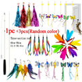 Telescopic Feather Cat Wand Toy with Interchangeable Heads - Artificial Feather Interactive Cat Toy, 3 or 4 Section Extendable Pole with 3/6/9 Random Replacement Heads, No Battery Required