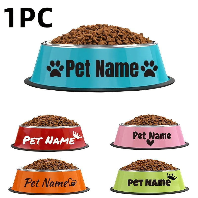 Personalized Stainless Steel Dog & Cat Bowl - Custom Engraved Pet Name Bowl with Paw Print Heart Crown Design, Anti-Tip Non-Slip, 200ml/400ml/1000ml, Food & Water Dish Gift