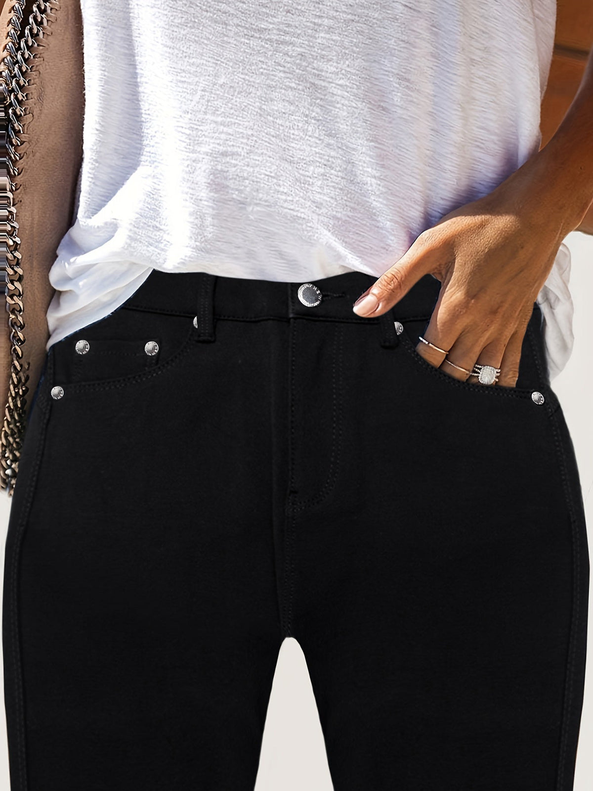 Women's High Waist Stretch Skinny Jeans Metal Button Detail Street Style Slim Fit Denim Pants 10 Colors S-XXL