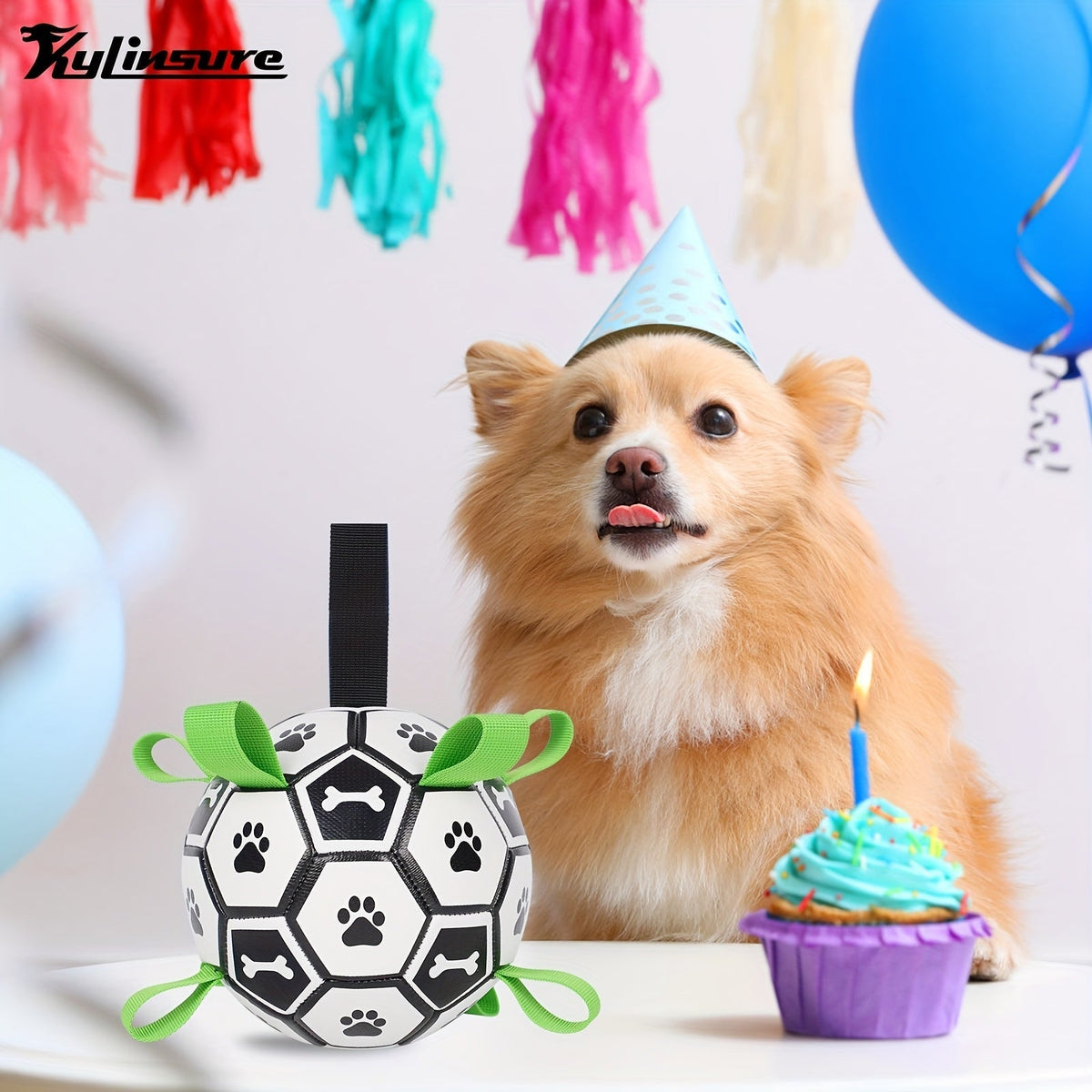 Soccer Ball Dog Toy with Straps – Durable Tug of War & Water Play Toy for Small & Medium Dogs, Includes Charging Cylinder, Perfect Christmas & Birthday Gift for Puppies