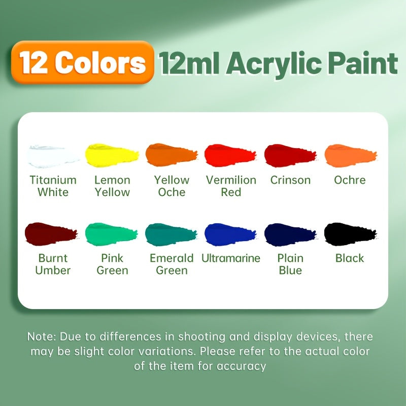Acrylic Paint Set 12 18 24 or 36 Colors – Fade-Resistant Non-Toxic Tubes for Canvas Wood Rock Fabric Ceramics Clothing Wall Art – Beginner & Professional Artist Supplies