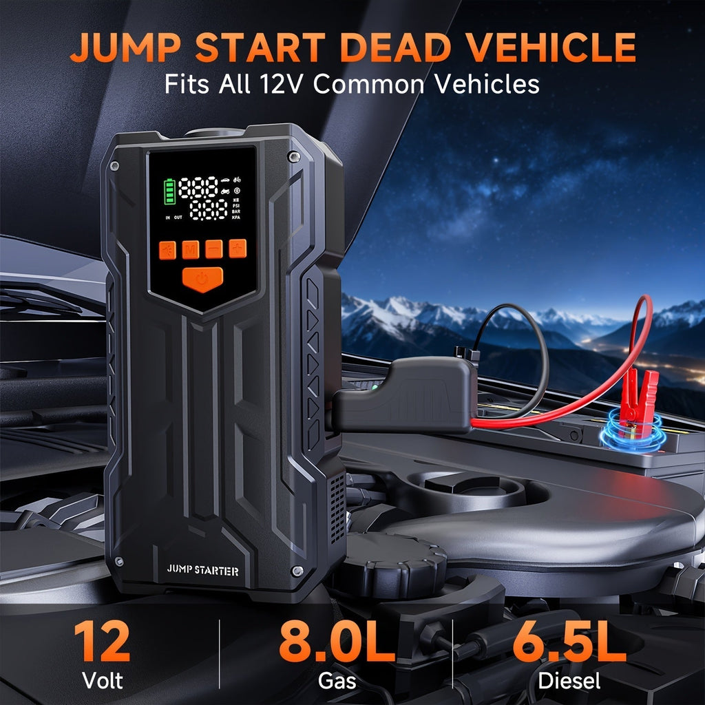 5-in-1 Jump Starter with Air Compressor 5000A Peak – 150 PSI Tire Inflator, 12V Car Battery Jump Pack for Gas & Diesel, Smart Cables & Battery Charger