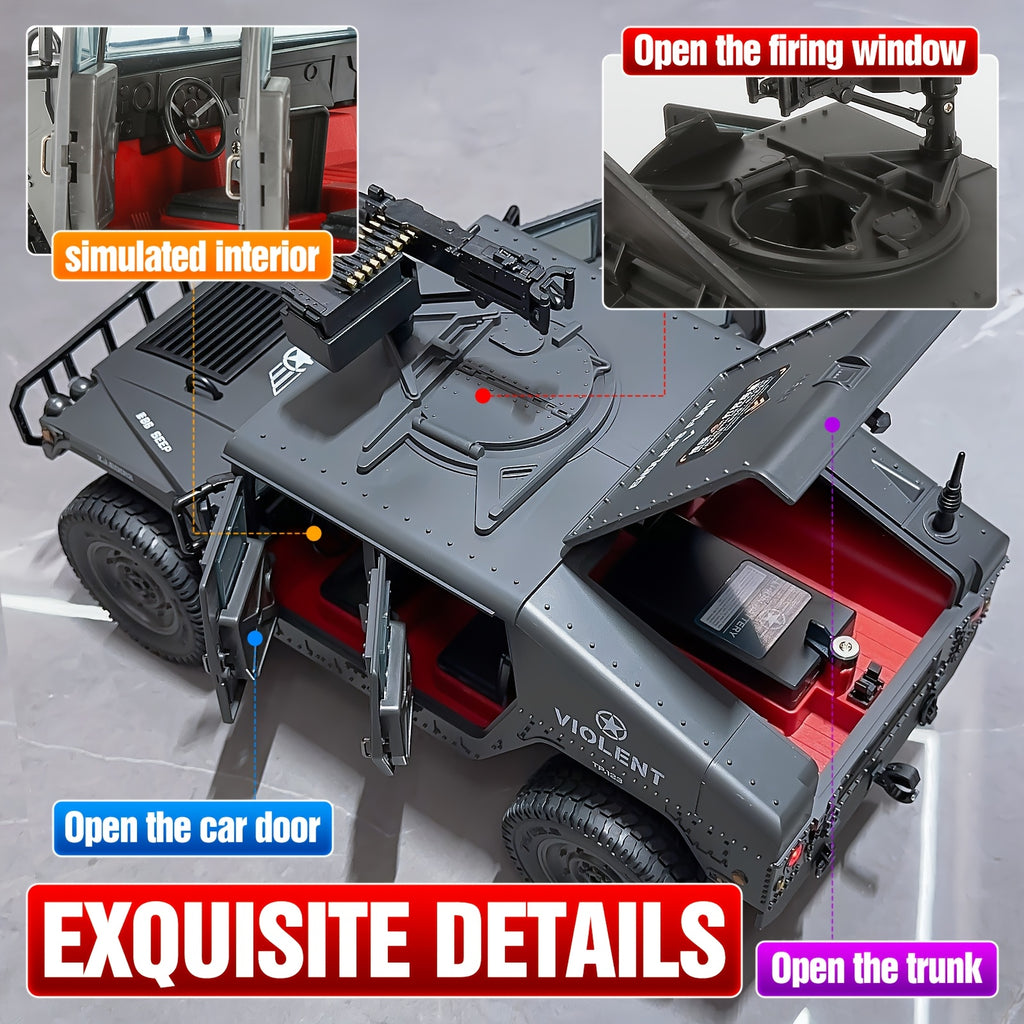 C8835 Full-Scale RC Military Off-Road Vehicle for Adults - Full-Proportion Transmission, Variable Speed, Climbing, Multi-Mode LED Lighting, 5 Openable Doors, Optional Machine Gun & Winch Accessories