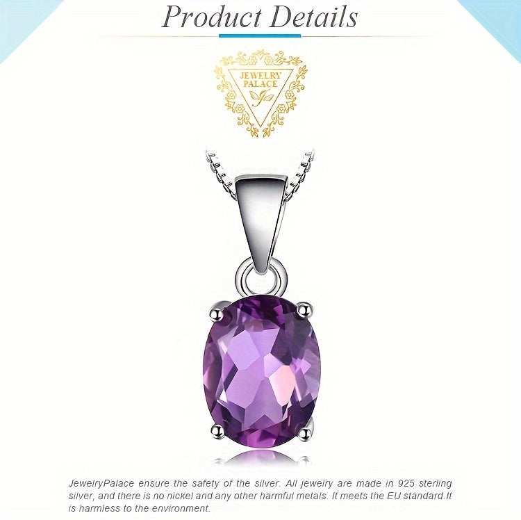 925 Sterling Silver Natural Gemstone Oval Cut Pendant Necklace for Women – Amethyst Citrine Garnet Peridot Topaz Multi-Faceted Fine Jewelry, Elegant Dating Daily Gift for Girls