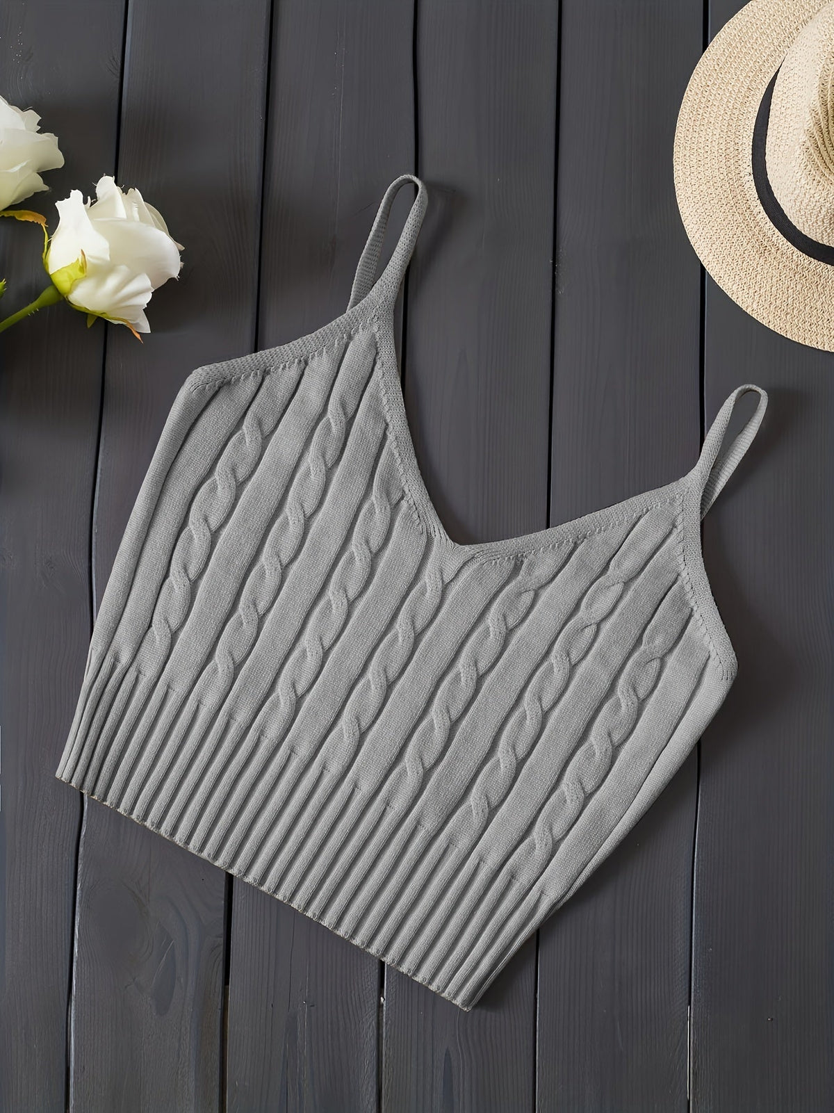 Women's Ribbed V-Neck Tank Top - Stretchy Sleeveless Vest for Layering & Everyday Wear, Beige Casual Summer Cami, Fitted Soft Knit Shirt for Women