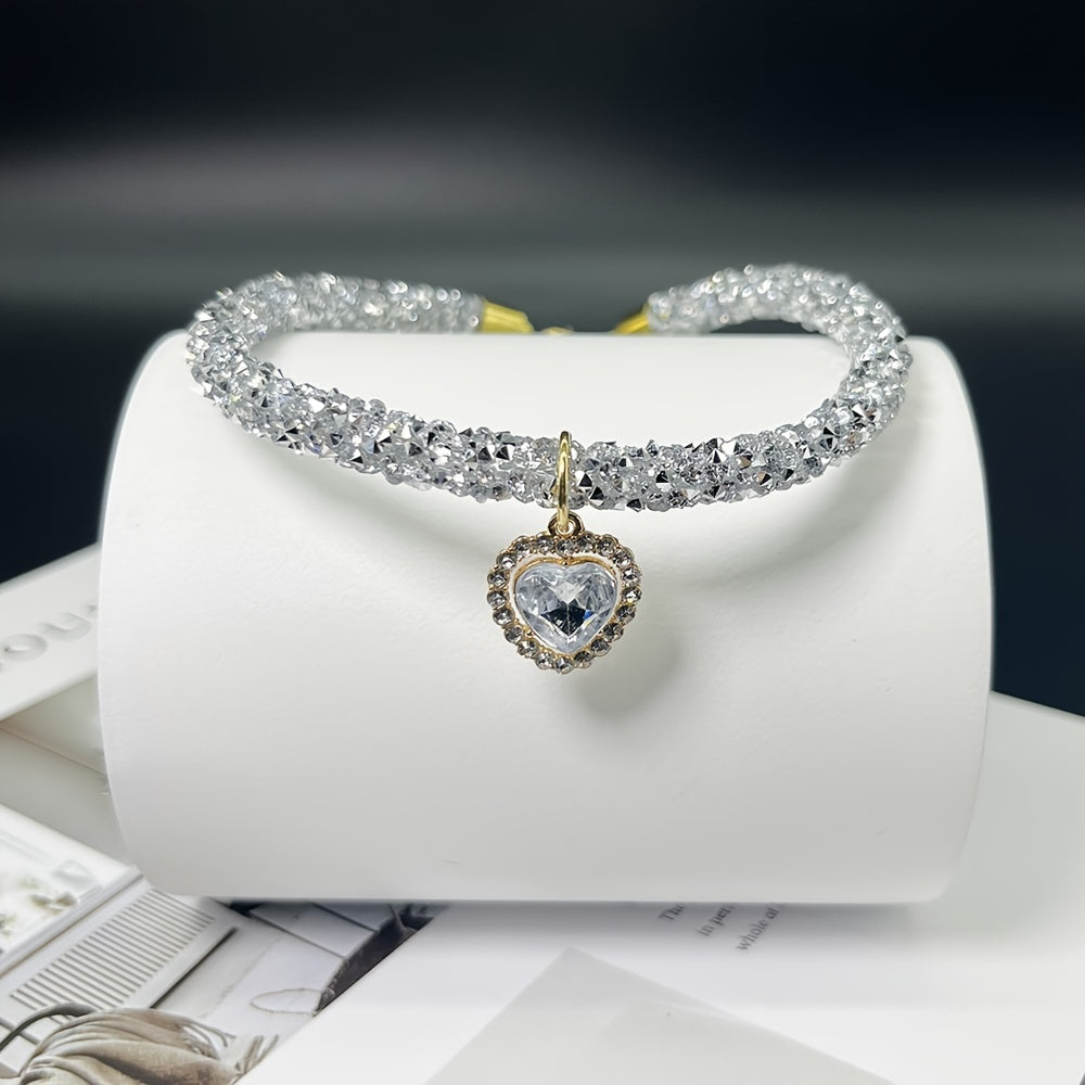 Cat Collar Necklace with Rhinestone Heart Pendant - Cute Bling Pet Collar for Cats & Small Dogs, Adjustable Breakaway Safety Collar, Fashion Pet Jewelry Accessory