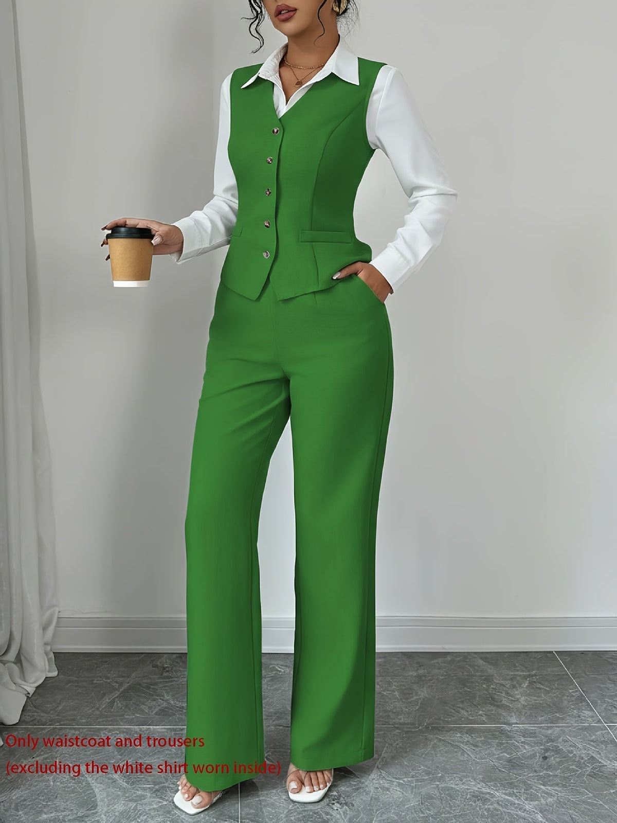Women's 2-Piece Sleeveless Single-Button Vest & High Waist Wide Leg Pants Set – Solid Color Elegant Chic Office Casual Outfit for Spring Summer
